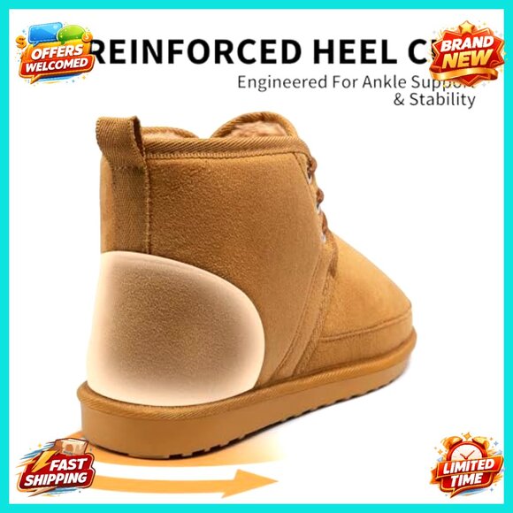 Men\'s Suede Leather Snow Boots with Faux Fur Lining, Slip-On Ankle Boots main image 4